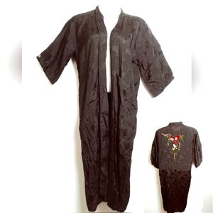 All Rayon Golden Bee Embroidered Black Women's Kimono Robe Size L Vintage Y2K